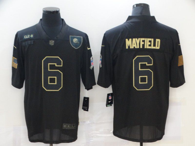 Men Cleveland Browns #6 Mayfield Black gold lettering 2020 Nike NFL Jersey